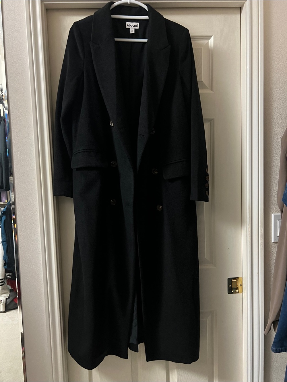 NWOT Abound Black Double-Breasted Long Trench Coat
